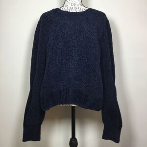 H&M chunky knit slouchy Navy blue sweater diagonal patterned sleeves winter sz L
